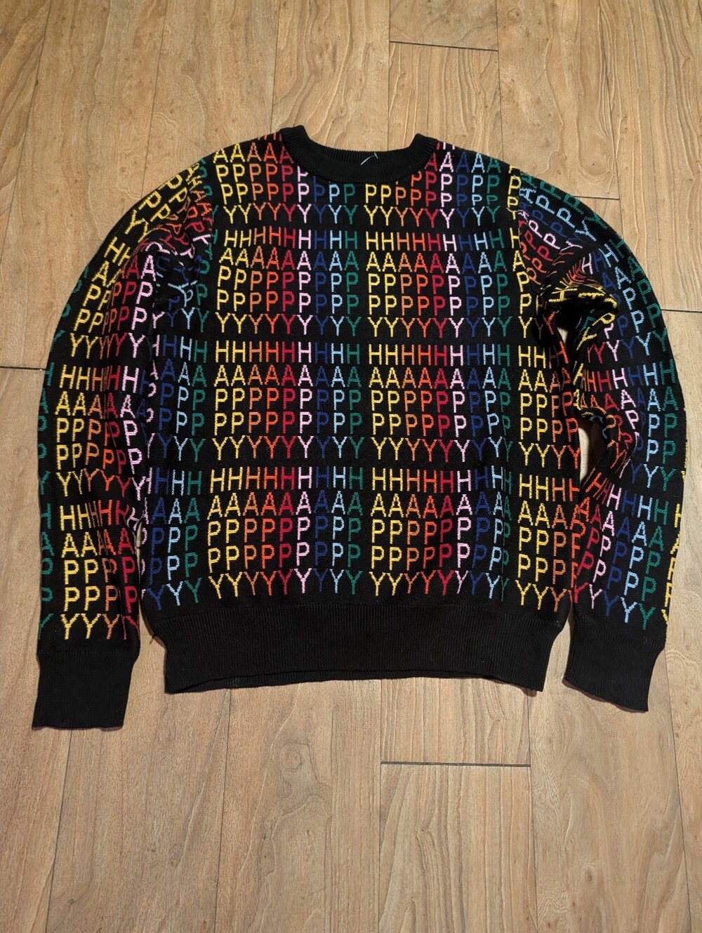 Forever 21 Black Crewneck Sweater with Multicolor Letter Knit - Picture 1 of 3